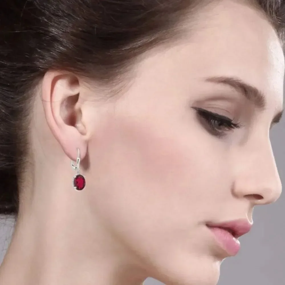 925 Sterling Silver with 3.60Cttw Ruby Red Mystic Quartz Oval Leverback Earrings